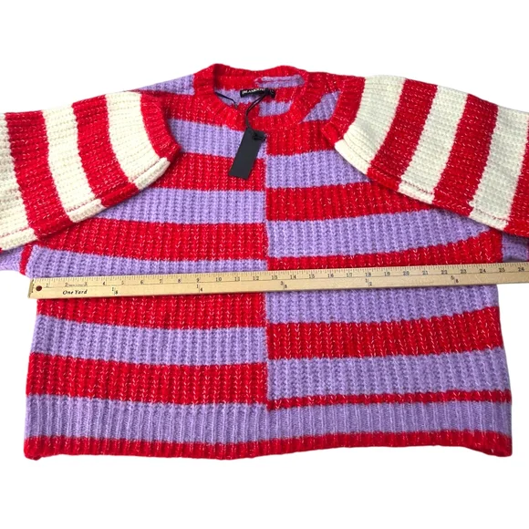 BLANKNYC Good Mood Sweater NEW Striped Pullover Womens XL Red Pink Revolve - Picture 9 of 11